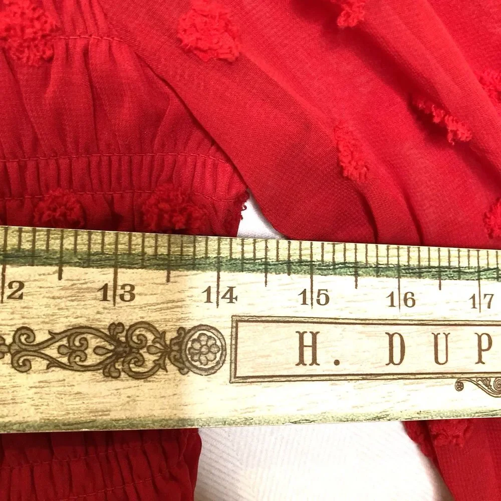Rare Editions Red Girls' 12 Clip Dot Chiffon Smocked Dress Ruffled Neckline NWT